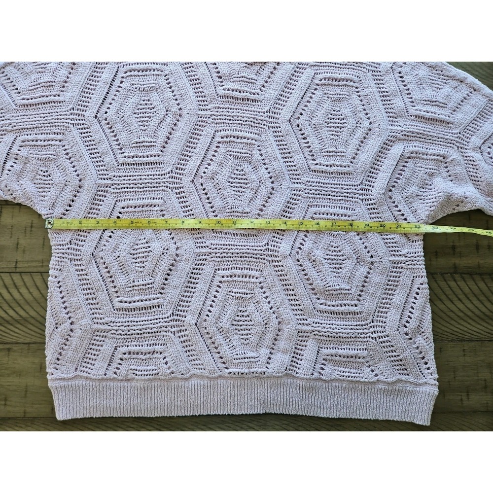 J Jill Sweater Large Lavender Open Knit Crochet Boho Beachy Coastal Cotton Blend - Picture 11 of 13
